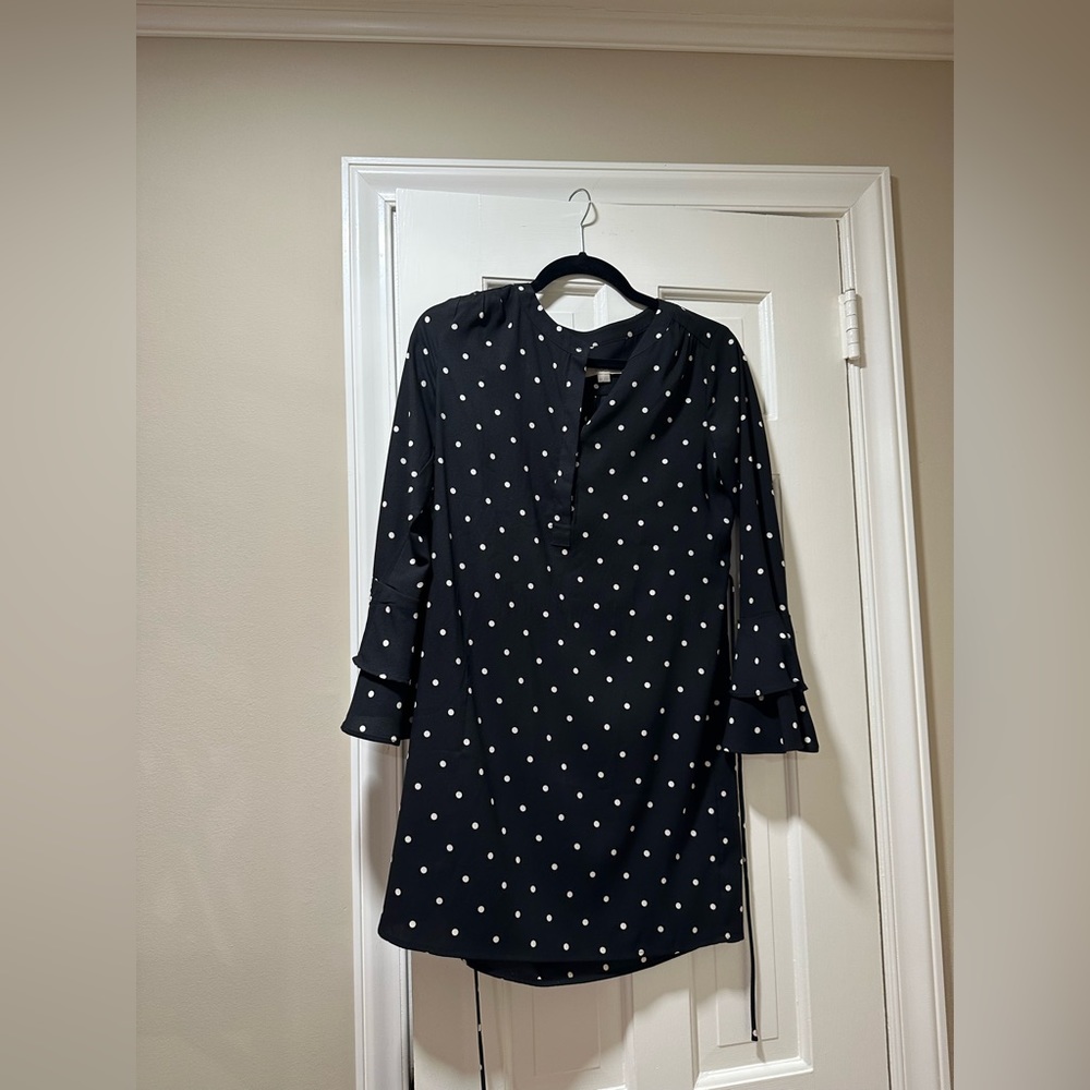black polka dot mini loft dress with belt size xxs petite